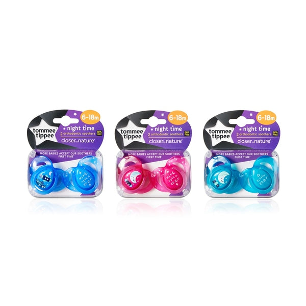 Tommee Tippee Closer To Nature Night Time Orthodontic Soothers 6 - 18 Months 1 Supplied