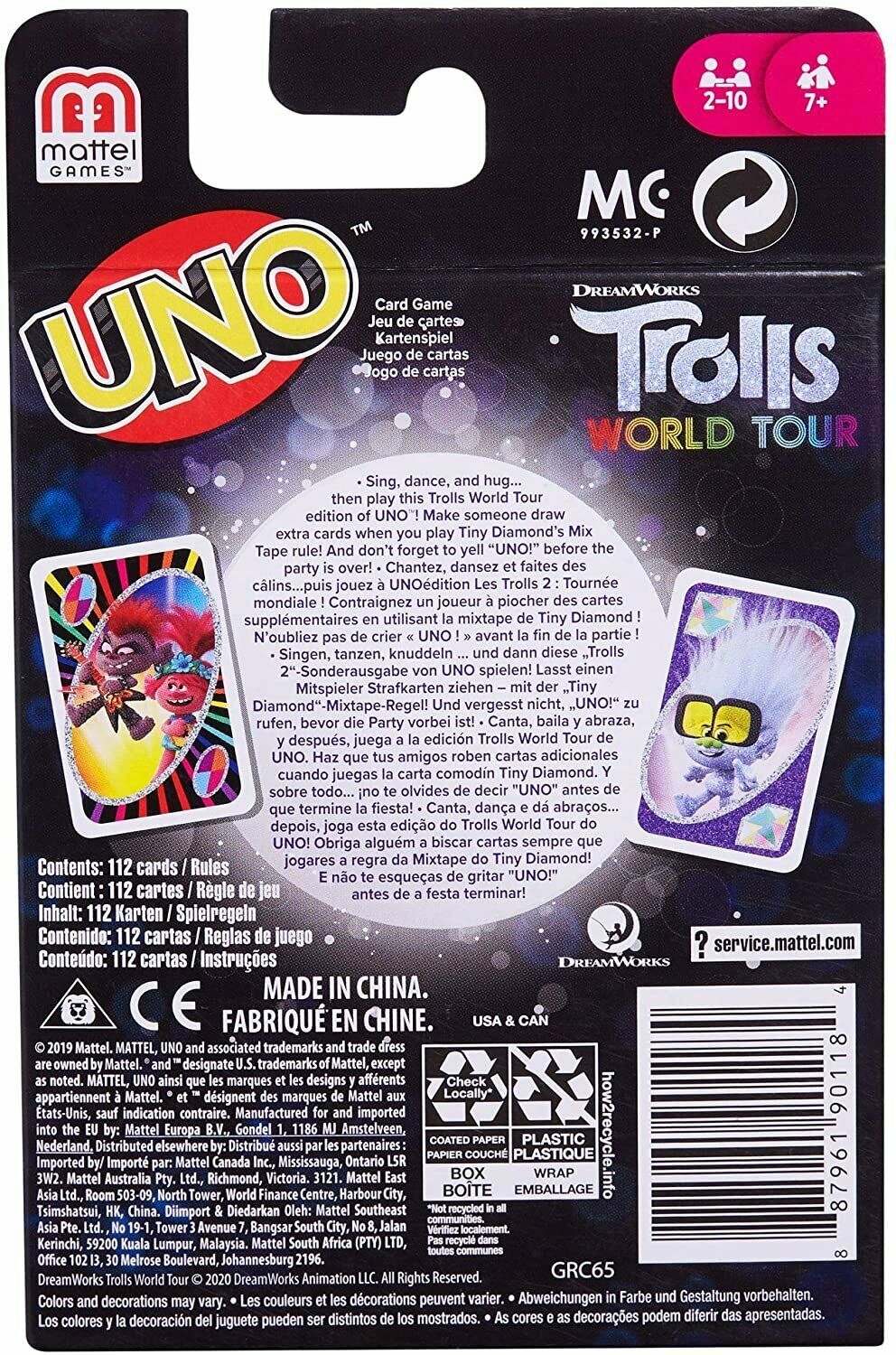 Uno Trolls World Tour Edition Family Fun Classic Card Game